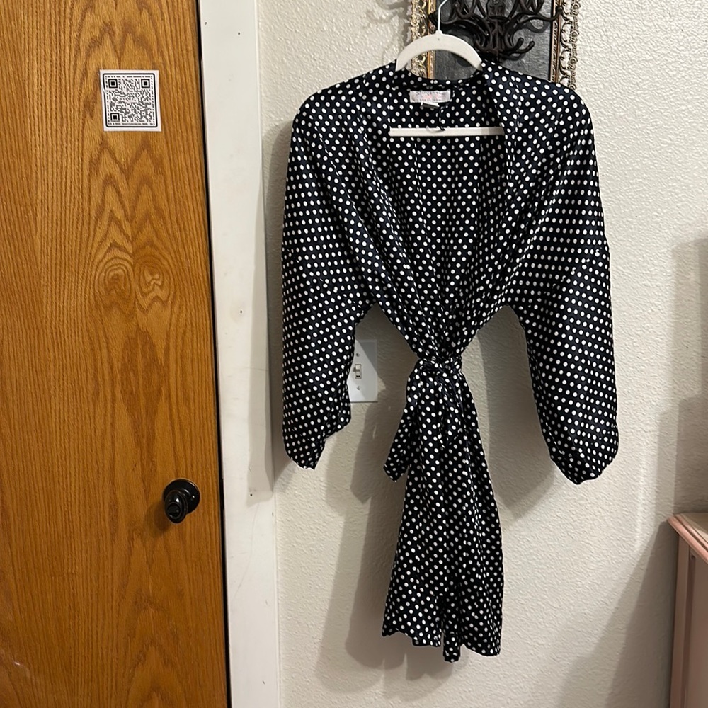 Vintage Nordstrom Lingerie polka dot short silky robe